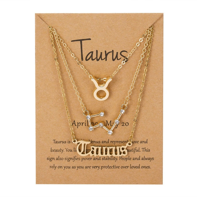 3Pcs/Set Cardboard Star Zodiac Sign Pendant 12 Constellation Charm Gold Necklace Aries Cancer Leo Scorpio Necklace Jewelry Gifts daiiibabyyy
