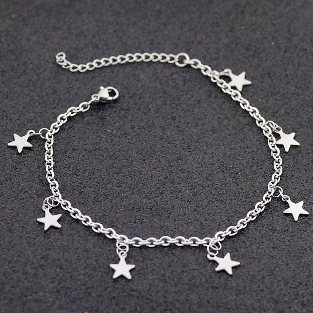 Allergy Free Stainless Steel Ankle Bracelet for Women Pentacle Love Heart Charm Bracelet on Leg Girls Foot Chains Anklet Jewelry daiiibabyyy