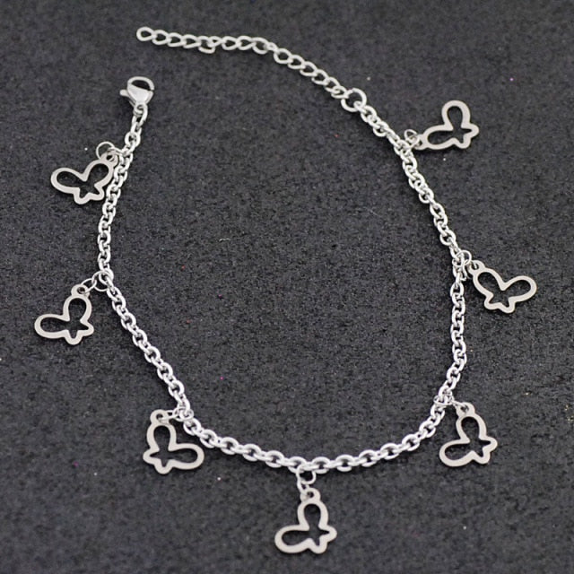 Allergy Free Stainless Steel Ankle Bracelet for Women Pentacle Love Heart Charm Bracelet on Leg Girls Foot Chains Anklet Jewelry daiiibabyyy