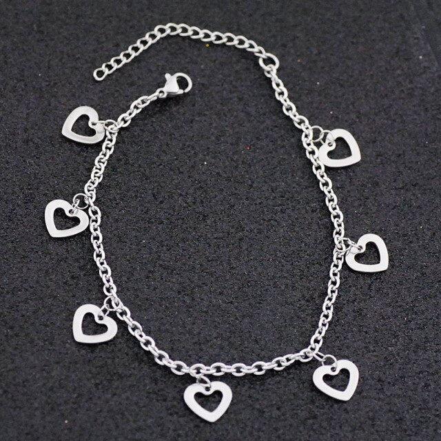Allergy Free Stainless Steel Ankle Bracelet for Women Pentacle Love Heart Charm Bracelet on Leg Girls Foot Chains Anklet Jewelry daiiibabyyy