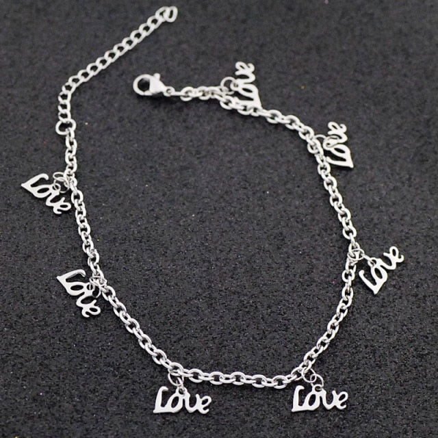 Allergy Free Stainless Steel Ankle Bracelet for Women Pentacle Love Heart Charm Bracelet on Leg Girls Foot Chains Anklet Jewelry daiiibabyyy