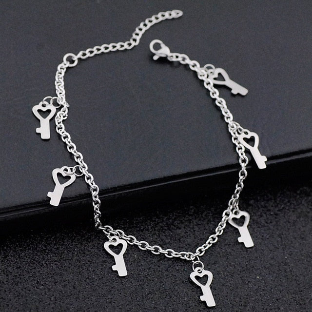 Allergy Free Stainless Steel Ankle Bracelet for Women Pentacle Love Heart Charm Bracelet on Leg Girls Foot Chains Anklet Jewelry daiiibabyyy