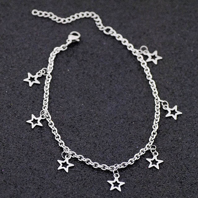 Allergy Free Stainless Steel Ankle Bracelet for Women Pentacle Love Heart Charm Bracelet on Leg Girls Foot Chains Anklet Jewelry daiiibabyyy