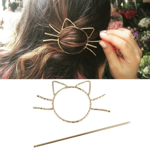 BOHO Hair Clip Geometric Feather Bun Cuff Leaf Star X Shape Hair Sticks Cute Cat Hairpin Headwear Hair Accessories Trendy Gift daiiibabyyy