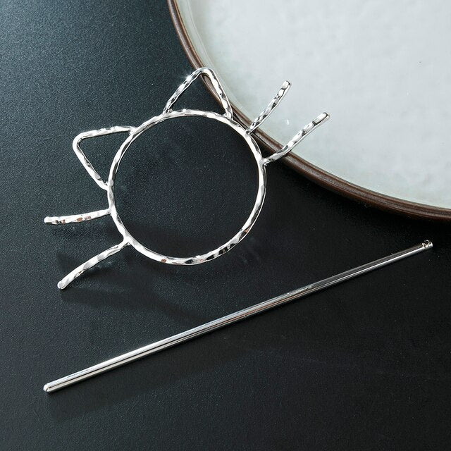 BOHO Hair Clip Geometric Feather Bun Cuff Leaf Star X Shape Hair Sticks Cute Cat Hairpin Headwear Hair Accessories Trendy Gift daiiibabyyy