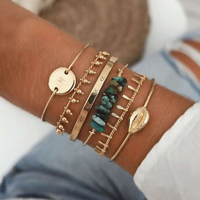 5pcs/lot Bohemian Mixed Golden Shell Starfish Bracelet Women Summer Beach Casual Jewelry Accessories Friendship Gift daiiibabyyy