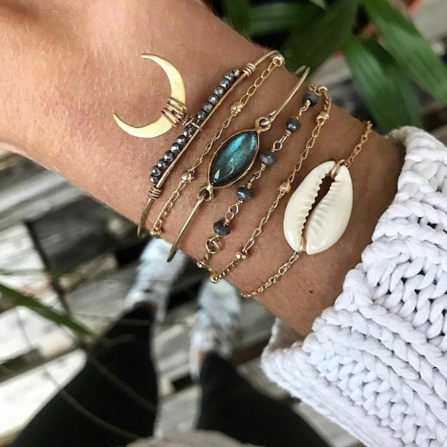 5pcs/lot Bohemian Mixed Golden Shell Starfish Bracelet Women Summer Beach Casual Jewelry Accessories Friendship Gift daiiibabyyy