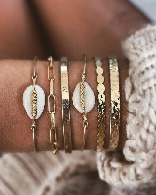 5pcs/lot Bohemian Mixed Golden Shell Starfish Bracelet Women Summer Beach Casual Jewelry Accessories Friendship Gift daiiibabyyy