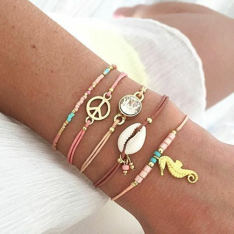5pcs/lot Bohemian Mixed Golden Shell Starfish Bracelet Women Summer Beach Casual Jewelry Accessories Friendship Gift daiiibabyyy
