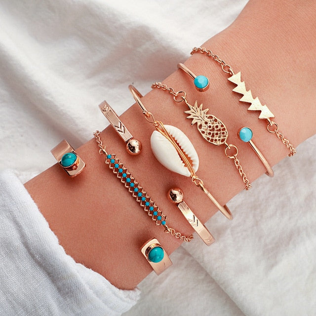 5pcs/lot Bohemian Mixed Golden Shell Starfish Bracelet Women Summer Beach Casual Jewelry Accessories Friendship Gift daiiibabyyy