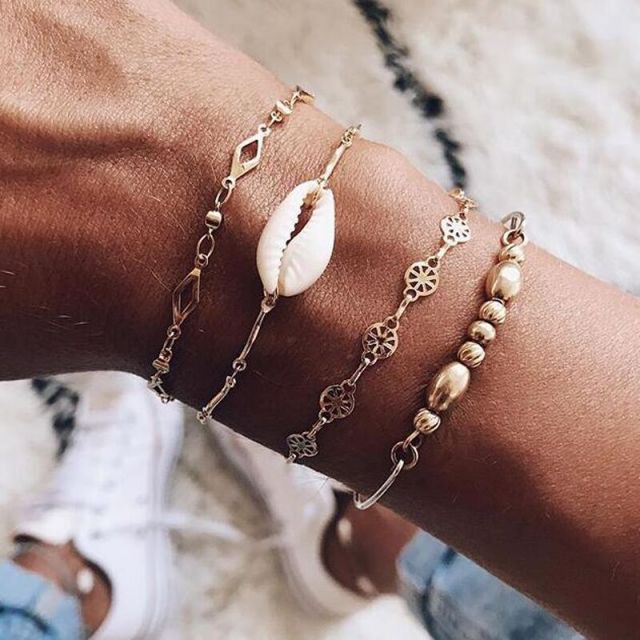 5pcs/lot Bohemian Mixed Golden Shell Starfish Bracelet Women Summer Beach Casual Jewelry Accessories Friendship Gift daiiibabyyy
