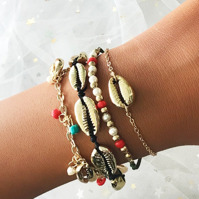 5pcs/lot Bohemian Mixed Golden Shell Starfish Bracelet Women Summer Beach Casual Jewelry Accessories Friendship Gift daiiibabyyy