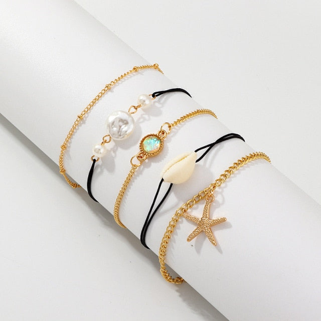 5pcs/lot Bohemian Mixed Golden Shell Starfish Bracelet Women Summer Beach Casual Jewelry Accessories Friendship Gift daiiibabyyy