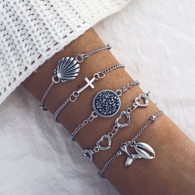 5pcs/lot Bohemian Mixed Golden Shell Starfish Bracelet Women Summer Beach Casual Jewelry Accessories Friendship Gift daiiibabyyy