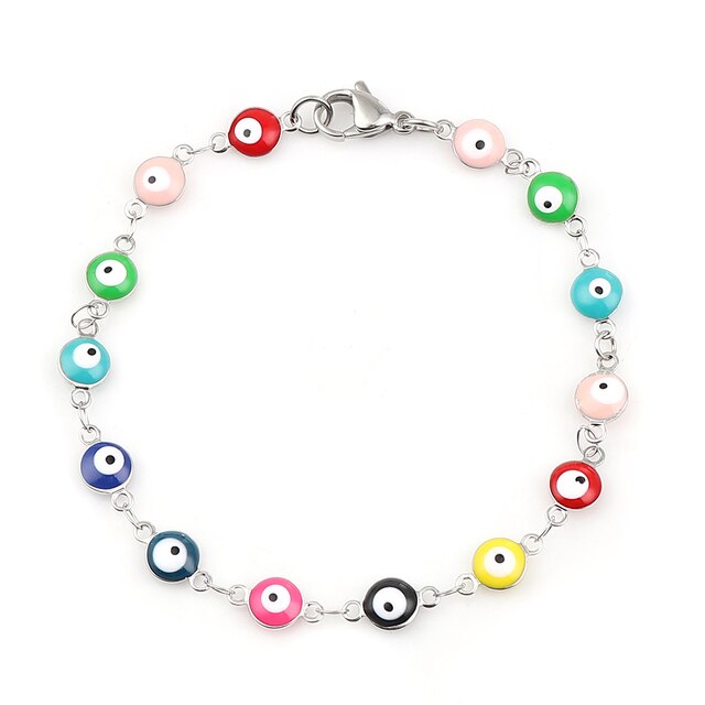 Beautiful 304 Stainless Steel Bracelets For Women Turkish eye Multicolor Evil Eye Bracelets Enamel Jewelry Gifts brace, 1 Piece daiiibabyyy