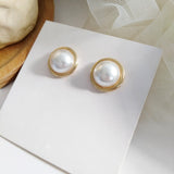AOMU  Chic Imitation Pearl Geometric Fan Shaped Elegant Stud Earrings for Women Girls Jewelry Party Asseccoires daiiibabyyy