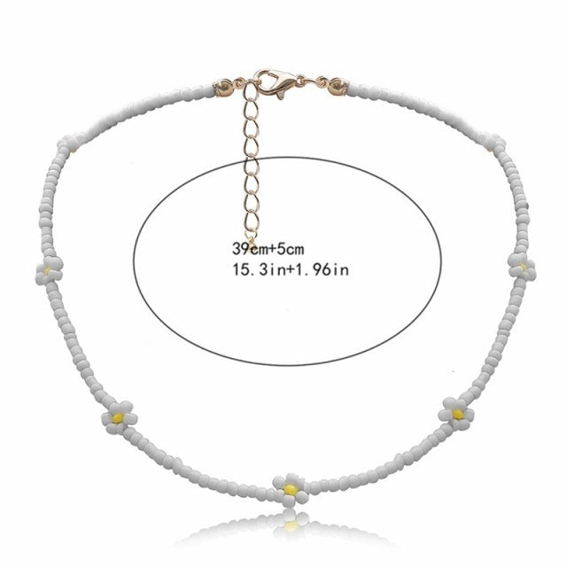 Bohemian White And BlueSeed Bead Flower Choker Necklace Statement Short Collar Clavicle Chain Necklace For Women Jewelry Bijoux daiiibabyyy