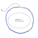 Bohemian White And BlueSeed Bead Flower Choker Necklace Statement Short Collar Clavicle Chain Necklace For Women Jewelry Bijoux daiiibabyyy