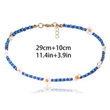 Bohemian White And BlueSeed Bead Flower Choker Necklace Statement Short Collar Clavicle Chain Necklace For Women Jewelry Bijoux daiiibabyyy