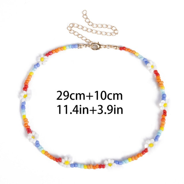 Bohemian White And BlueSeed Bead Flower Choker Necklace Statement Short Collar Clavicle Chain Necklace For Women Jewelry Bijoux daiiibabyyy