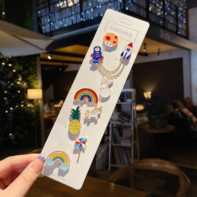 Anti-glare Buckle Brooch Alloy Lapel Cartoon Pins Set Neckline Pin Fixed Clothes Decorative Buckle Pin Accessories Gifts Friends daiiibabyyy