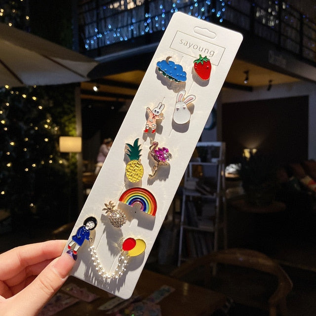 Anti-glare Buckle Brooch Alloy Lapel Cartoon Pins Set Neckline Pin Fixed Clothes Decorative Buckle Pin Accessories Gifts Friends daiiibabyyy