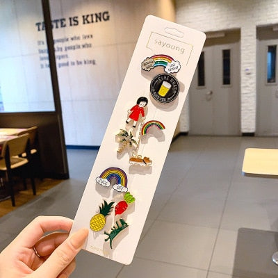 Anti-glare Buckle Brooch Alloy Lapel Cartoon Pins Set Neckline Pin Fixed Clothes Decorative Buckle Pin Accessories Gifts Friends daiiibabyyy