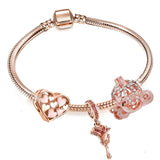 BRACE CO European Heart-shaped Pendant Charm Bracelet Fit Women's Jewellery Snake Chain Rose Gold Metal Fashion Fine Bracelets daiiibabyyy