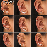 ZYZQ Vintage Crystal Flower Geometry Ear Clip Gold Color Star Cuff Earrings For Women Non Pierced Clip On Women Earrings Jewelry