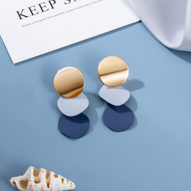 BLINLA 2021 New Korean Blue Geometric Acrylic Earrings for Women Fashion Bohemian Round Drop Earrings Party Brincos Jewelry Giuy daiiibabyyy