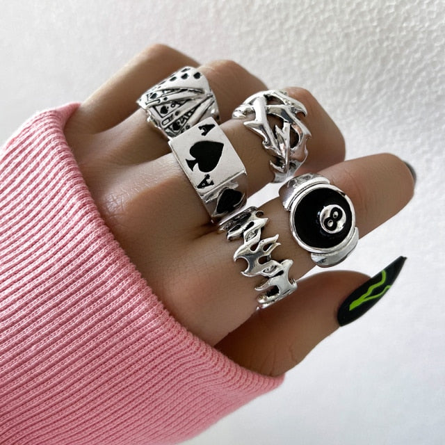 Aprilwell 6 PCs Gothic Silver Color Ring Set For Women Aesthetic 2021 Costume Retro Jewelry Anxiety Chunky Gadgets Free Shipping daiiibabyyy