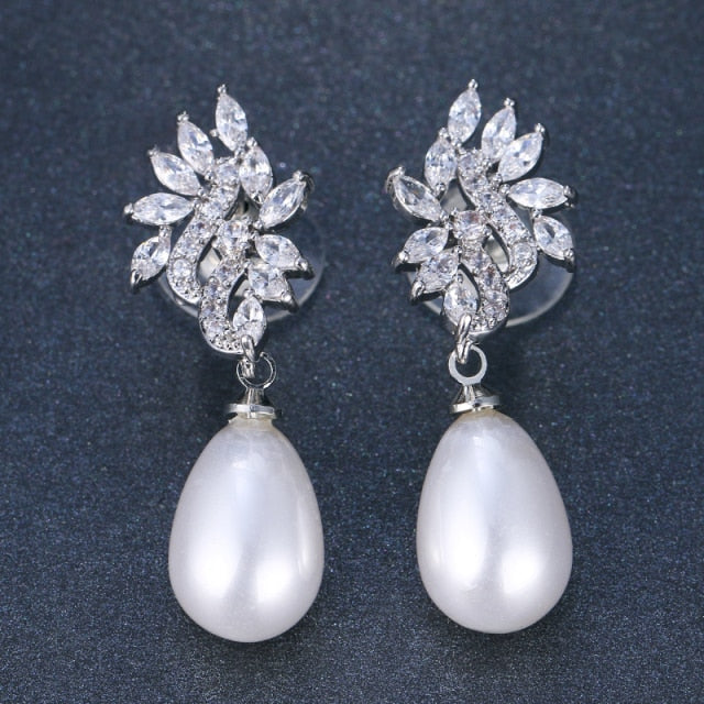 All Type Fashion Imitation Pearl Drop Earrings with Cubic Zirconia Elegant Women Wedding Earrings for Bridal India Jewelry daiiibabyyy