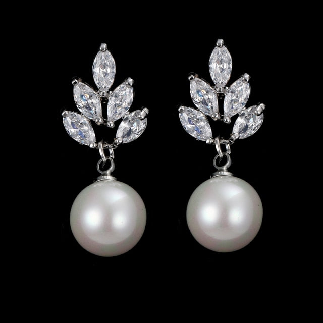 All Type Fashion Imitation Pearl Drop Earrings with Cubic Zirconia Elegant Women Wedding Earrings for Bridal India Jewelry daiiibabyyy