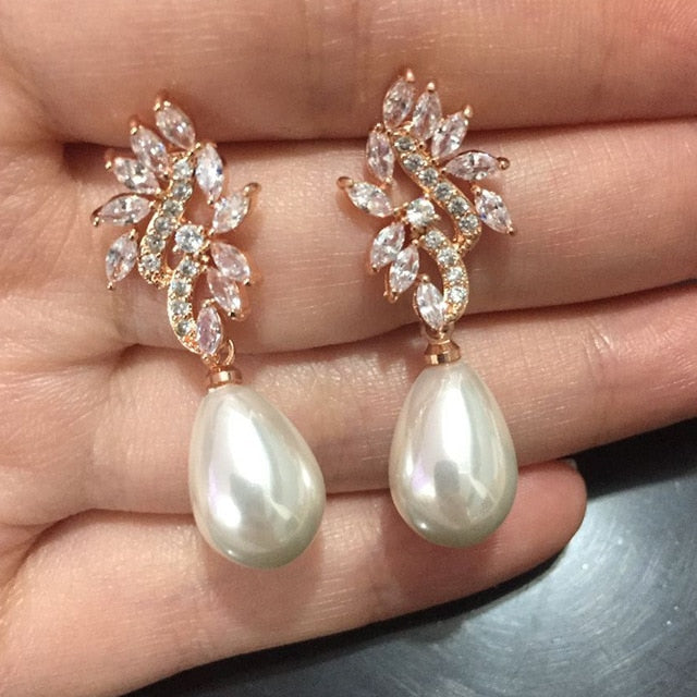 All Type Fashion Imitation Pearl Drop Earrings with Cubic Zirconia Elegant Women Wedding Earrings for Bridal India Jewelry daiiibabyyy