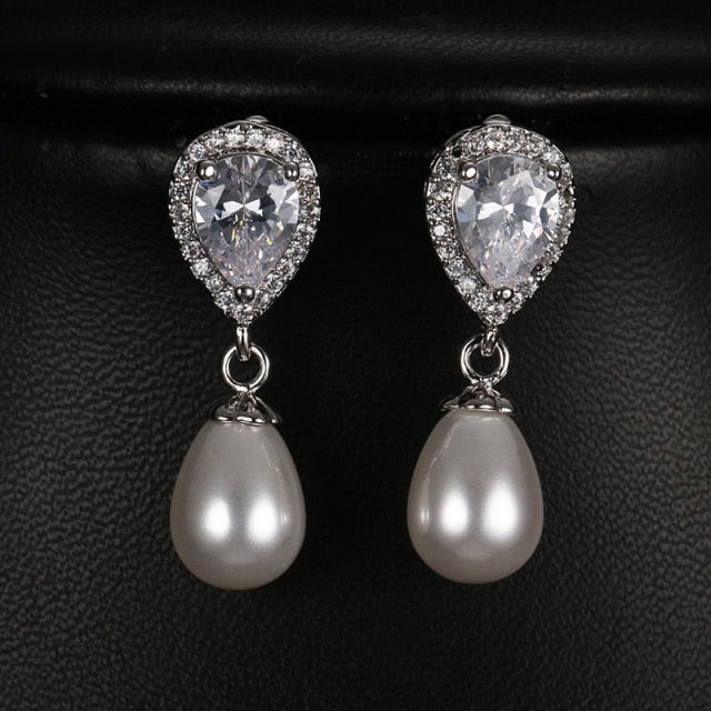 All Type Fashion Imitation Pearl Drop Earrings with Cubic Zirconia Elegant Women Wedding Earrings for Bridal India Jewelry daiiibabyyy
