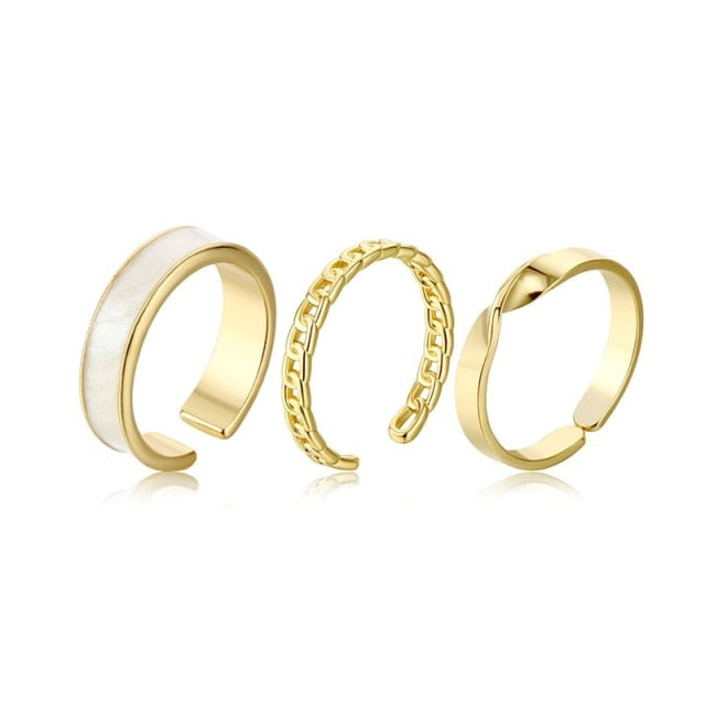 Boho Gold Silver Color Pearl Rings Set For Women Fashion Geometric Twist Hollow Open Ring Joint Finger Rings Charm Jewelry daiiibabyyy