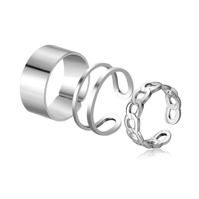 Boho Gold Silver Color Pearl Rings Set For Women Fashion Geometric Twist Hollow Open Ring Joint Finger Rings Charm Jewelry daiiibabyyy