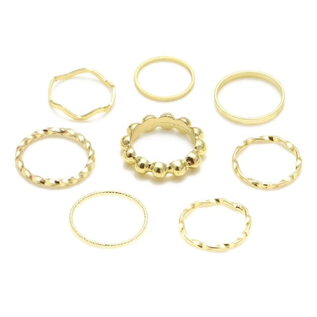 Boho Gold Silver Color Pearl Rings Set For Women Fashion Geometric Twist Hollow Open Ring Joint Finger Rings Charm Jewelry daiiibabyyy