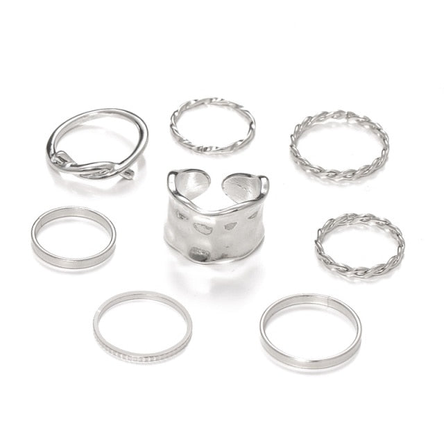 Boho Gold Silver Color Pearl Rings Set For Women Fashion Geometric Twist Hollow Open Ring Joint Finger Rings Charm Jewelry daiiibabyyy