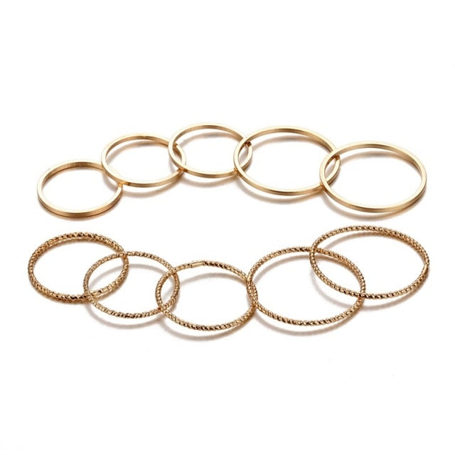 Boho Gold Silver Color Pearl Rings Set For Women Fashion Geometric Twist Hollow Open Ring Joint Finger Rings Charm Jewelry daiiibabyyy