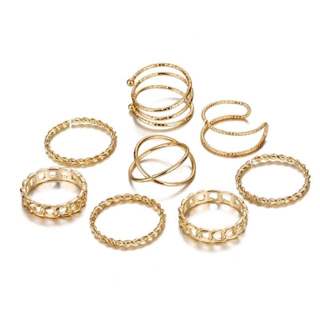 Boho Gold Silver Color Pearl Rings Set For Women Fashion Geometric Twist Hollow Open Ring Joint Finger Rings Charm Jewelry daiiibabyyy