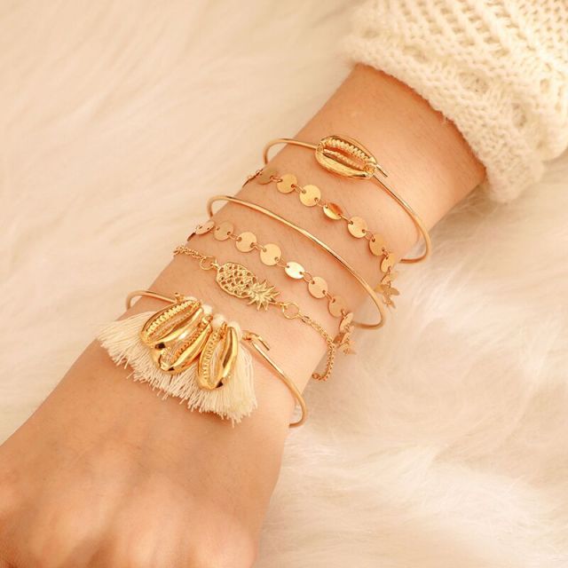 5pcs/lot Bohemian Mixed Golden Shell Starfish Bracelet Women Summer Beach Casual Jewelry Accessories Friendship Gift daiiibabyyy