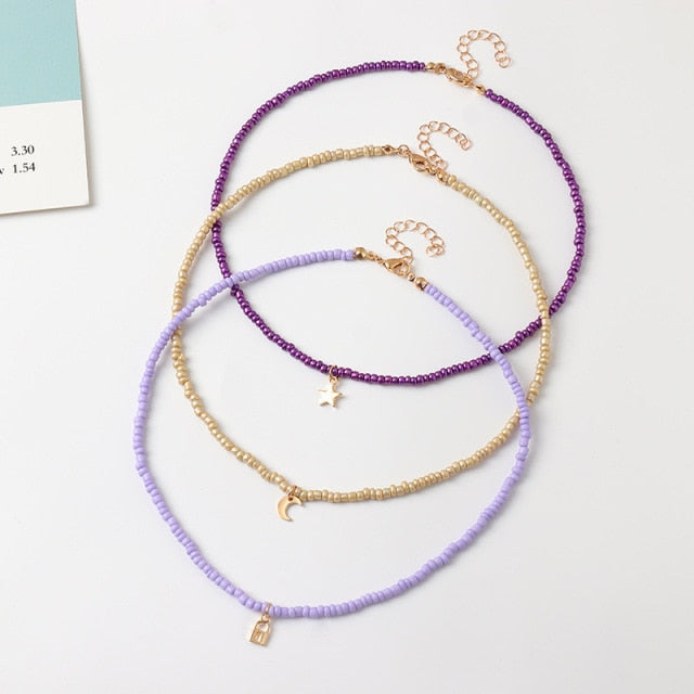 Bohemian Multilayer Seed Bead Star Moon Butterfly Pendant Necklace For Women Fashion Beach Simple Lock Choker Collar Gift daiiibabyyy