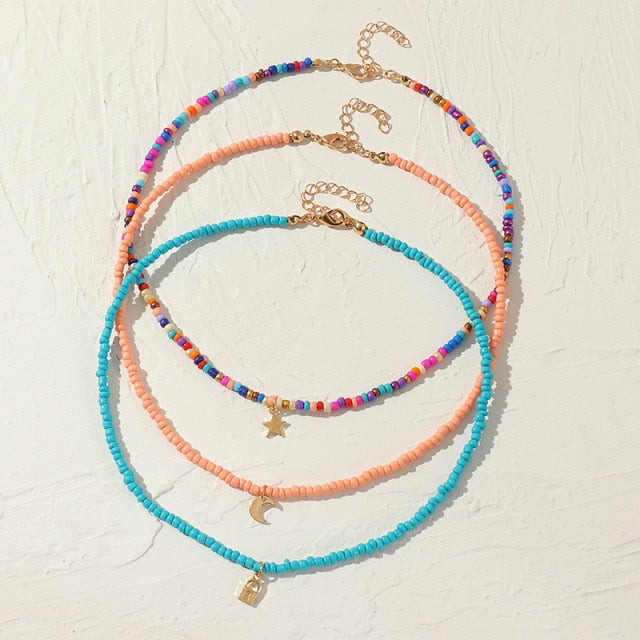 Bohemian Multilayer Seed Bead Star Moon Butterfly Pendant Necklace For Women Fashion Beach Simple Lock Choker Collar Gift daiiibabyyy