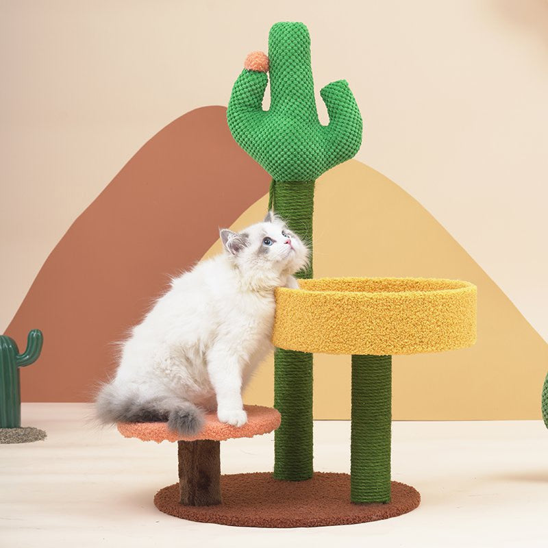 Cactus Style Sisal Cat Scratching Post Cat Climbing Frame Tree Tower Playing Ball Toys Jumping Platform Furniture Pet Products daiiibabyyy