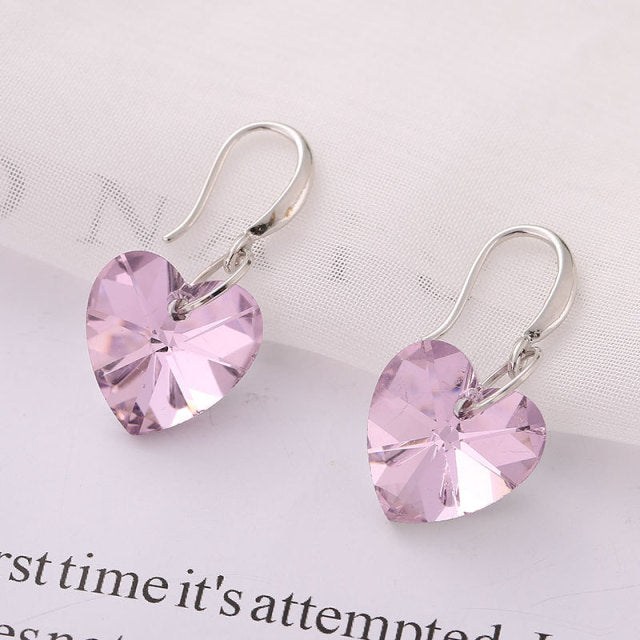 2021 Austria Crystal Silver Plated Earrings Blue Heart of Ocean Shaped Earring for Birthday Gift for Women pendientes mujer moda daiiibabyyy