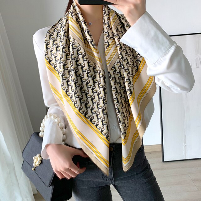 90cm * 90cm Design Scarf Lady Shawl Printed Silk Felt Headscarf Scarf Lady Headscarf Square Scarf Lady Wrap Scarf 2021 daiiibabyyy