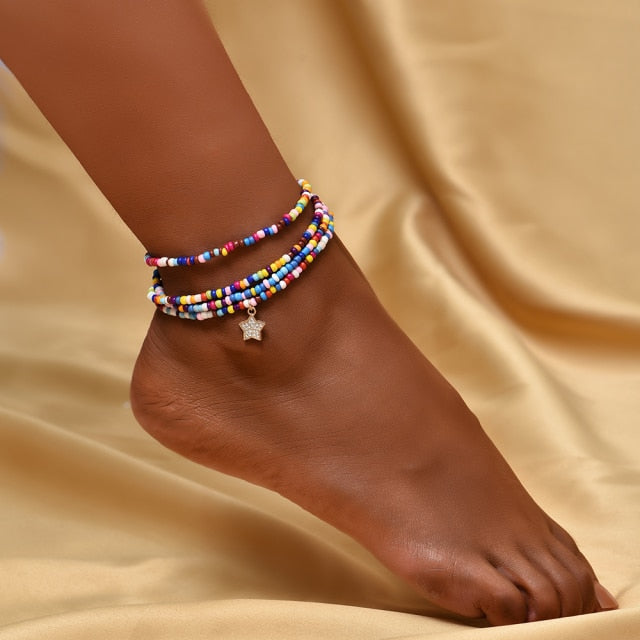 Boho Anklet Foot Colorful Beads Chain Shell Pendant Ankle Summer Bracelet Charm Sandals Barefoot Beach Foot Bridal Jewelry A046 daiiibabyyy