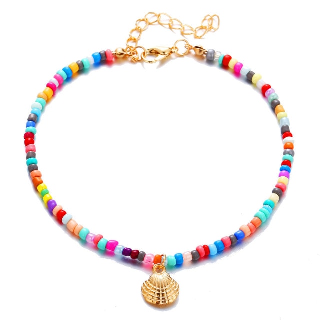 Boho Anklet Foot Colorful Beads Chain Shell Pendant Ankle Summer Bracelet Charm Sandals Barefoot Beach Foot Bridal Jewelry A046 daiiibabyyy
