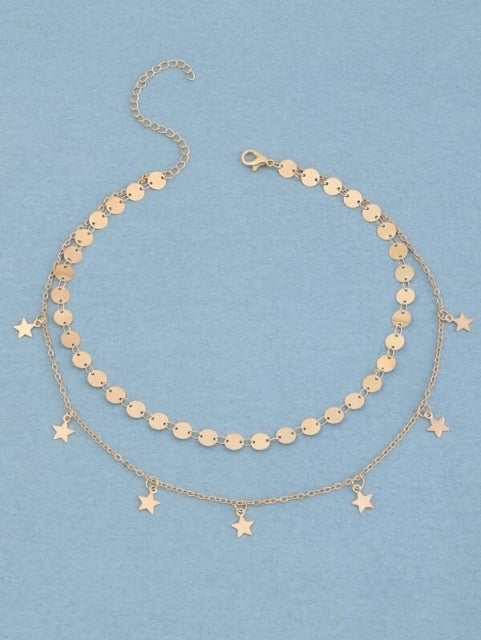 Boho Simple Moon Star Heart Pendant Necklace Women's Retro Sequin Coin Short Clavicle Necklaces Glamour Girl Lover Jewelry Gift daiiibabyyy